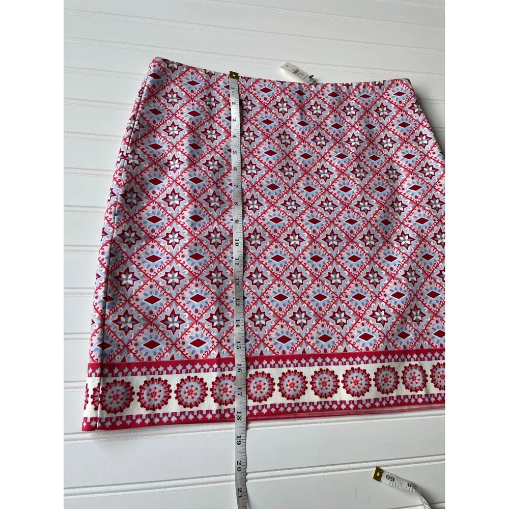NEW Talbots Canvas Cotton A-Line Skirt Size 6P Red Blue Mediterranean Tile Print